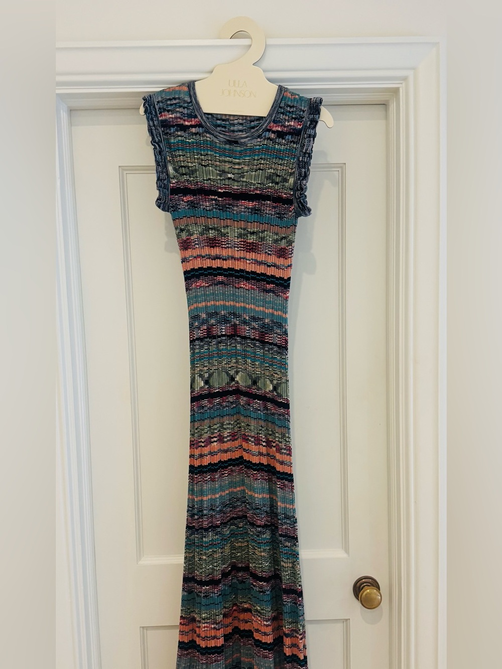 NWT ULLA JOHNSON AJAK SLEEVELESS STRIPED KNIT MIDI DRESS BLUE MULTI SZ SM/ 4 - Picture 5 of 8